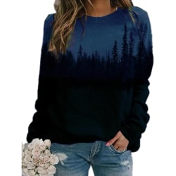 Plus Size Printed Lös Hoodie Sweatshirt Långärmad Blue 5XL