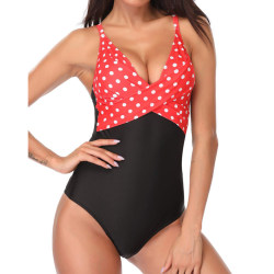 Bikini push-up baddräkt damer 1-delad badkläder Red Dot & Black M