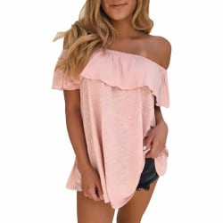 Plus Size Womens Summer Off Shoulder Short Sleeve Blouse T-Shirt Pink 2XL