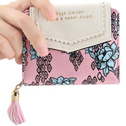 Kvinnor barn tryckt kort tofs plånbok fashionabla nyckelväska Pink