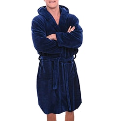 Män långärmad badrock med mjuk loungebadklädningsrock Blue 2XL