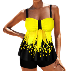 Baddräkter för kvinnor 2st Tankini badklänning med shorts med låg midja yellow XL