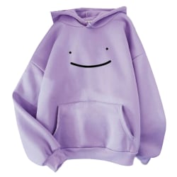 Smiley Print Casual Long-sleeved Winter Loose Hooded Sweater Top purple-1 S