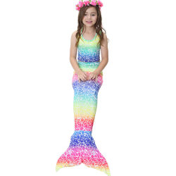 Fairy Kids Girls Mermaid Tail Bikini Set Swimsuit Beach Dress Rainbow 150
