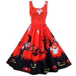 Halloween Rock ärmlös klänning med tryck Red Pumpkin L