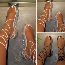 Sexiga Kvinnor bandage höga platta sandaler Black 40