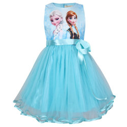 Frozen Princess Tutu Klänning Mesh Dress Anna Elsa Tryckt Light Blue 110 cm