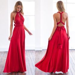 Ladies Long Wrap Dress Party Multiway Maxi Dress Röd S