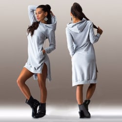 Women's Long Sleeve Hooded Pocket Sweatshirt Dress Sweatshirt grey M