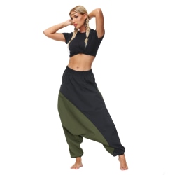 Women's Baggy Harem Pants Colourblock Dance Trousers Bottoms Green L/XL