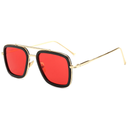 Square Sunglasses Avengers Iron Man Classic UV Glasses Gold Frame Red Lenses 1 Pack