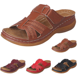 Ortopediska sandaler för kvinnor Sköna halkfria platta skor Red 36
