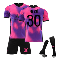 2021 Paris Third Away Purple No. 30 Messi Jersey Set with Socks 30 10-11Y