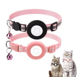 2st justerbar AirTag Cat Collars Reflekterande Air Tag Med Bell pink 2pcs