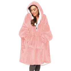 Women Solid Color Loose Casual Blanket Sweater Hoodies Winter pink one size