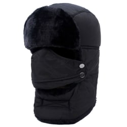 Unisex pälsfångare Vinter med Mask Earflap Hat Bomber Hat Black