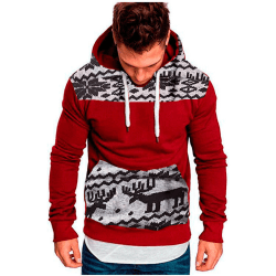 Christmas Man Hood Pullover Coat Sportswear Winter Outdoor red XL