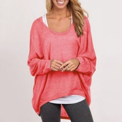 Casual Loose Bat Sleeve Bluse red M
