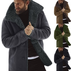 Herr tjock fleece päls fodrad kappa jacka tröja topp Green L
