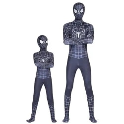 Barn svart Spiderman kostym Halloween Jumpsuit Cosplay Mask Set 100cm