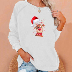 Women Loose Christmas Long Sleeve Top Casual Pullover Sweater white M