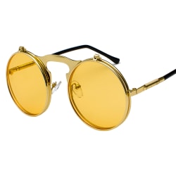 Vintage Flip Up Lens Solglasögon Mens Circle Round Glasögon Gold Frame Gold Lenses 3 Pack
