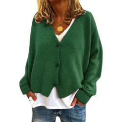 Kvinnor Casual Loose Tops Overcoat Coat Tröja Knappar Stickade Dark Green XL