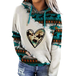 Dam Långärmad Casual Vinter Print Sweatshirt Hoodie Pullover Heart XL