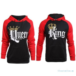 Kung och drottning par Unisex Lover Pullover Pocket Hooded Queen S