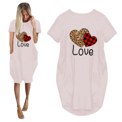 Kvinnor LOVE Hjärtat Sommar T-shirt Klänning Alla Hjärtans Dag Pink S