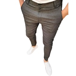 Men Casual Pencil Trousers Business Formal Slim Fit Pants Dark Grey M