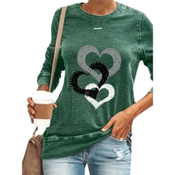 Kvinnors hjärtatryck T-tröjor Pullover Alla hjärtans daggåvor Green XL
