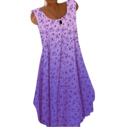 Womens Summer Sleeveless Floral Dress Gradient Swing Holiday Purple L