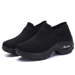 Fjäder- Flat Slip-on Plattform, Mesh Sock Sneakers, Skor ( Set 1) Black-A 41