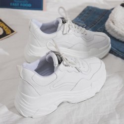 Kvinnor med snörning, Chunky Platform Sneakers Skor White 35