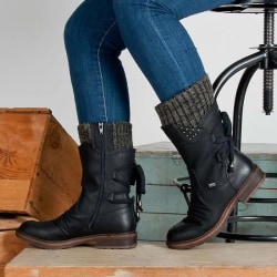 Kvinnor Mid-kalf Boots, Flock vinterskor BLACK 4