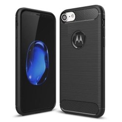 Motorola Moto E6 Play - Fleksibelt Carbon Soft TPU Cover - Sort Black