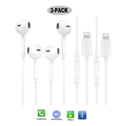 2-PACK Lightning Bluetooth Wired Earphone för iPhone iPad iPod Vit