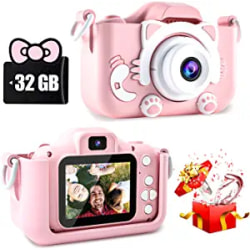 Digitalkamera för småbarn Selfiekamera 32GB SD-kort 1080PPink