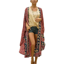 Bohemian Maxi Kimono Klänning för kvinnor - Beach Coverup L
