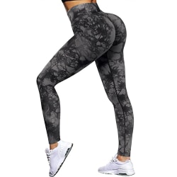 Butt Lifting Workout Leggings för kvinnor, Scrunch Butt Gym Tie-Dye Black Ash L