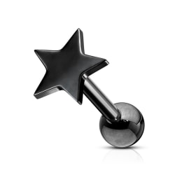 Stjerneformet Tragus/Brskpiercing/Stud i svart IP stål Black