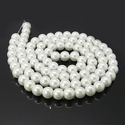 30 stk Hvide voksede glasperler 8 mm Ø i diameter