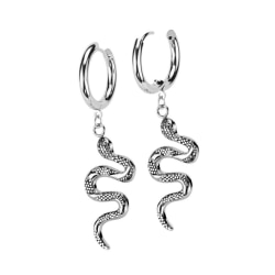 1 par Hoops øreringe i platinbelagt 316L stål med hængende slange Platinum silver