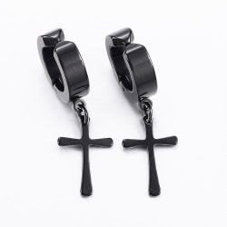 1 par Clip Black øreringe i stål men hængende kors svart