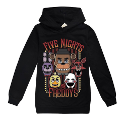 7-14 år Barn Tonåringar Pojkar Flickor Fnaf Five Night At Freddy's Hoodies med printed Sweatshirt Toppar Långärmad tröja med huva Black 160