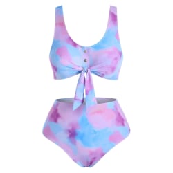 High Waist Bikini Bandeau Swimwear Tie Dye Bikini Pastel BlueL XL