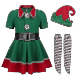 Snabbfrakt Green Elf Barn Varm Juldräkt Jultomte Kläder För Flickor Pojkar Nyår Barnkläder Festkläder Set S 130cm
