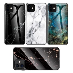 iPhone 12 / 12 Pro Marmorskal 9H Härdat Glas Baksida Glassback V Black Svart/Guld
