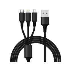 3-i-1 USB-C / Lightning / Micro USB Slitesterk kabel QC 3.0 Black